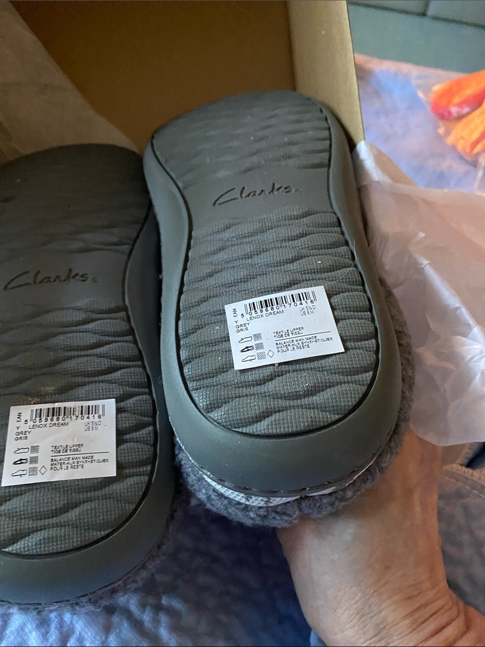 Clarks Gray Zebra Print Plush Cuff Slip-On Slippers - Picture 3 of 5